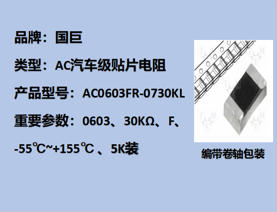 國(guó)巨AC汽車級(jí)貼片電阻0603,F,30KΩ,75V,5k裝