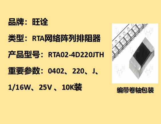 RTA網絡陣列排阻0402,22Ω,1/16W,10K裝