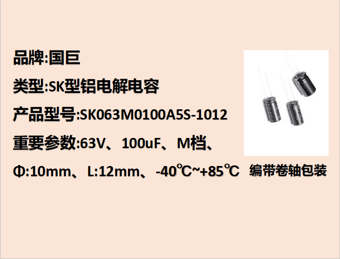 國巨鋁電解電容63V,100uF,10mm,12mm